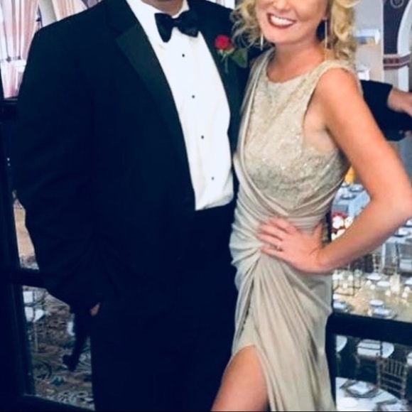 Gorgeous rose gold prom dress with super high slit - Picture 1 of 4